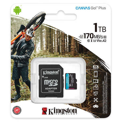 金士顿（Kingston）1TB TF（MicroSD）内存卡U3 V30 A2 4K 读170MB/s游戏机 行车记录仪 运动相机无人机 监控存储卡