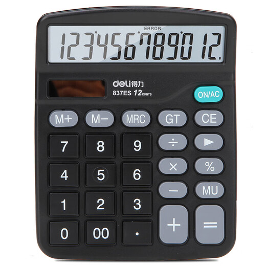 Calculatrice à double puissance à double puissance 12 bits grand écran Solaire grande clé Calculatrice électronique Calculatrice spéciale calculatrice financière Calculateur de bureau commercial [Série classique - noir] 837ES