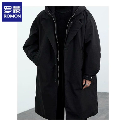 Romon (Romon) 2025 Herbst und Winter New Herren Green Coat Herrenjacke gefälschter zweiteiler Kapuzen mithilfe mithilfe der Windbreaker Parka überwindet Trend Classic Black [Frühlings- und Herbst/Park-Mantel/Deutsch Style/Big 2XL empfohlen 140-160jin [Jin gleich 0,5 kg]