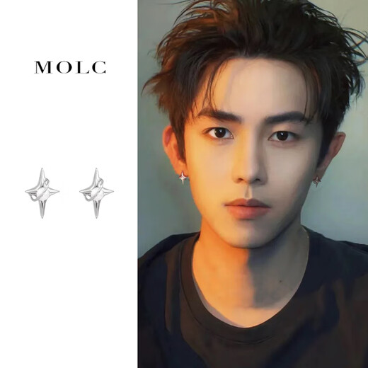 MOLC Star Earrings Men's Ear Hole Niche Design High-end Silver Earrings Men's and Women's Earrings Birthday Gift E3354 Three-dimensional Star Earrings