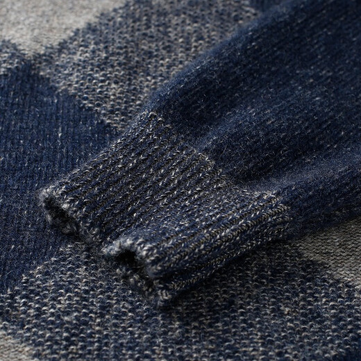 
Zhaojun men's casual plaid half-high neck pure cashmere sweater thick pullover sweater knitted sweater navy blue L