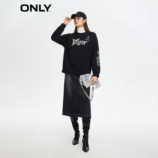 ONLY秋冬时尚气质刺绣宽松圆领休闲卫衣女|12349S012 H1Z  黑色 XS 155/76A