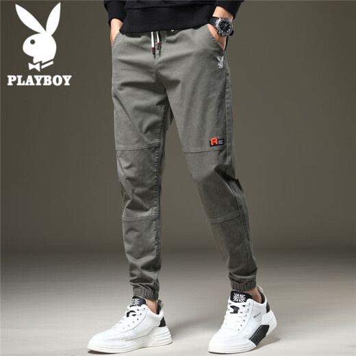 Playboy (PLAYBOY) overalls men's pants men's autumn and winter casual pants men's loose and trendy small feet men's leggings military green XL