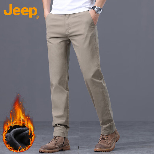 JEEP Jeep casual pants men's autumn and winter business loose pants men's straight versatile men's pants khaki plus velvet 33