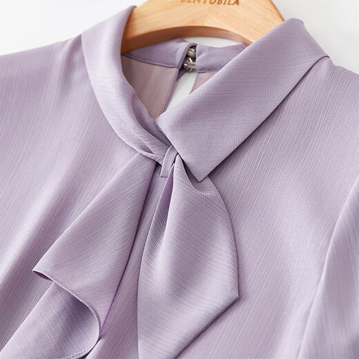 Shandubila elegant temperament, sophisticated and fashionable fluttering collared shirt women's long-sleeved chiffon shirt commuting all-match top purple M