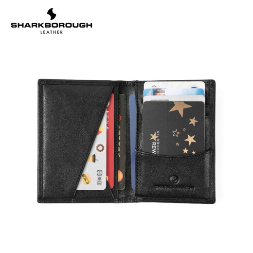 Sac de carte en cuir authentique de Sharkborough Sac en cuir multiples à cartes à cartes Anti-démagnétisation de grande capacité Carte de permis de conduire du conducteur mince portefeuille noir