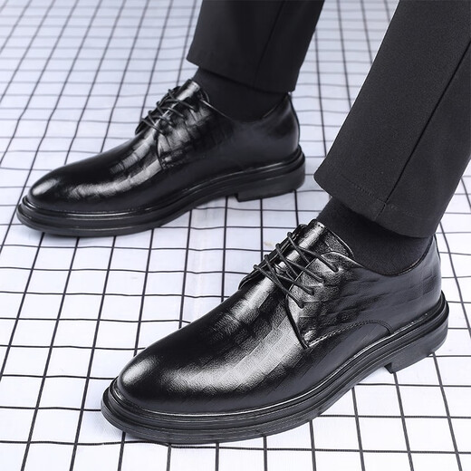 Gonai men's inner height increasing men's shoes, formal leather shoes, men's business casual shoes, genuine leather height increasing shoes, men's British derby shoes, black, height increasing 8cm, genuine cowhide, four seasons 40 (250mm)