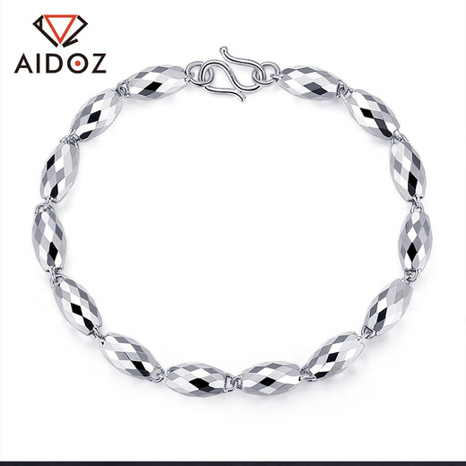 Aido diamond platinum bracelet for men, pt950 white gold shiny olive round beads, weight 8.41 grams, 19 cm long, about 5 mm thick