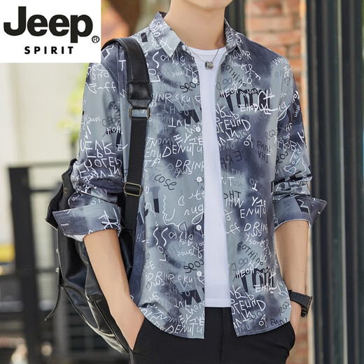 
JEEP SPIRIT Jeep Long Sleeve Shirt Men's Summer Thin Loose Digital Printed Stretch Shirt Hong Kong Style Brand Fashion Handsome 6169 Green M 90-110Jin [Jin equals 0.5 kg]