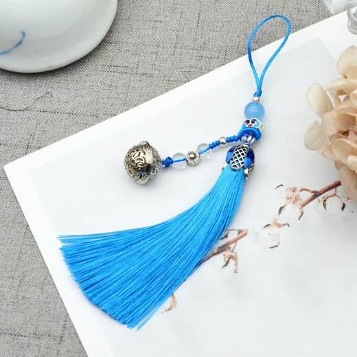 LEMIAO portable ancient style palace bell tassel pendant bag mobile phone chain lanyard pendant key chain lanyard bell tassel style gray tassel bell pendant A28-209