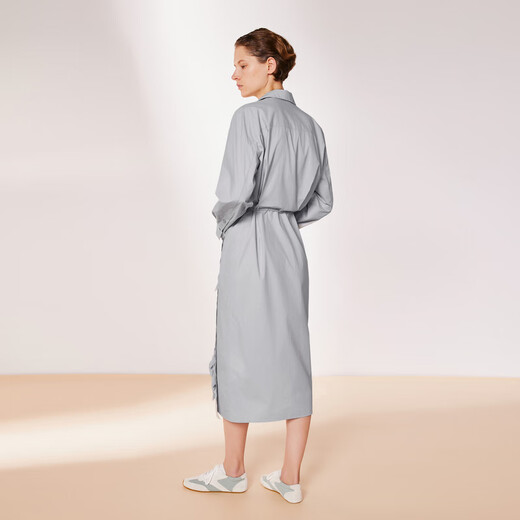 Moins [Série XUN] Spring Simple Design Long Velvet Cotton Cotton Long Mange Shirt Robe 2O4G12590 452 Grey Rose Blue S