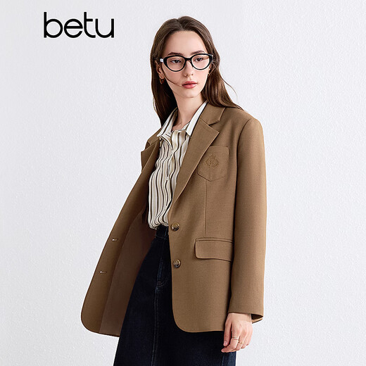 Betu women's autumn new suit twill texture college style suit jacket women 2409T69 Amber M