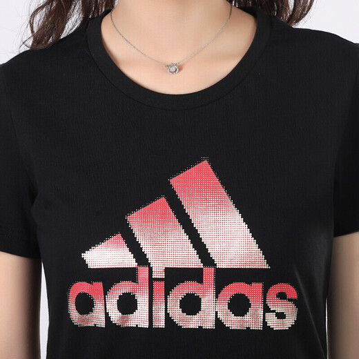 Adidas women's clothing 2025 summer new comfortable breathable running training casual cotton sportswear short-sleeved T-shirt FJ5010/black S