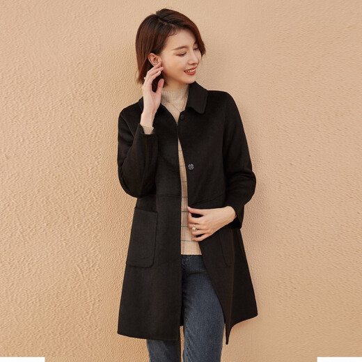 PinCai 2021 Winter Korean Fashion Versatile Big Pocket Woolen Coat Women's Medium Long Woolen Coat Women's Thick Trendy PW09DF222 Black M