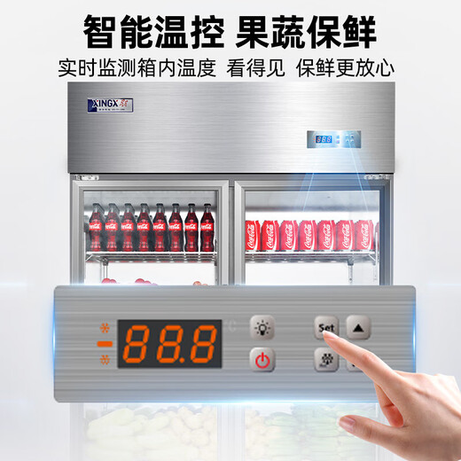 星星展示柜冷藏保鲜铜管双开门商用水果蔬菜大容量麻辣烫点菜饮料啤酒不锈钢冰箱冰柜 【热荐】双门铜管冷藏保鲜柜880升BC-980Y