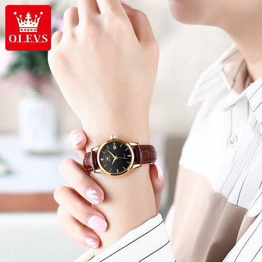 欧利时（OLEVS）瑞士认证品牌手表女士机械表全自动简约气质女表潮流时尚高档腕表 OLEVS-6629女-棕皮黑面
