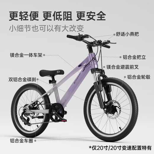 Tenderkraftkk Bike pour enfants 4-6-12 ans Étudiant vélo adolescents garçons et filles cadeaux d'anniversaire de VTT 20 pouces violet