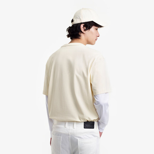 Jinba Herrenbekleidung [hohe Baumwolle] Jinba Herrenkleidung 2025 Frühling und Sommer Neues Herren runder Nacken T-Shirt Casual Kurzarm Ftce1343 Milchweiß M (170)