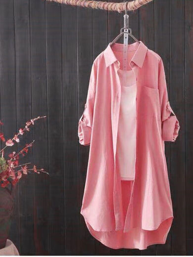 Camisa de manga larga de algodón de algodón de gochiei para mujeres a mitad de longitud 2025 chaqueta de primavera y verano nueva cárdigan literario suelto blanco 679 m