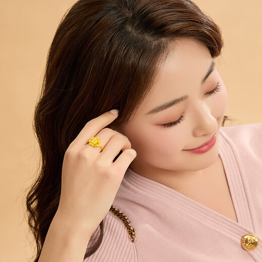 BJYL flower blooming wealth ring for women, ancient imitation sand gold ring, fashionable adjustable ring, birthday gift for mother and daughter, peony flower open ring