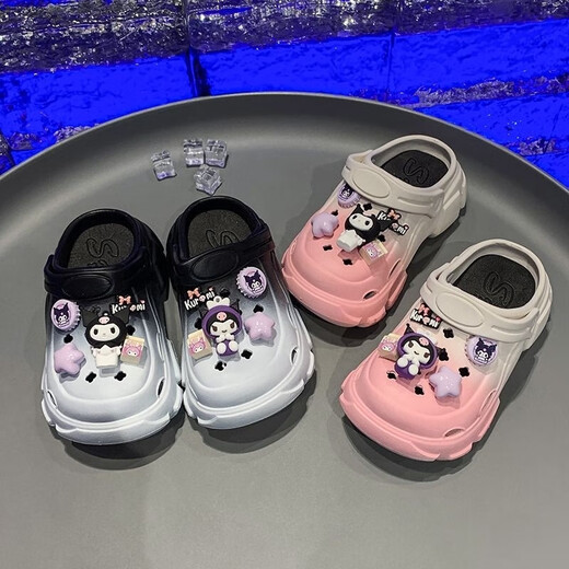 Xianzheyi Children's Slippers Girls Gradient Croc Shoes Summer Style 2024 Kuromi Girls Beach Baotou Sandals Anti-Slip Parent-child Upgraded White Pink 32-33 Inner Length 20
