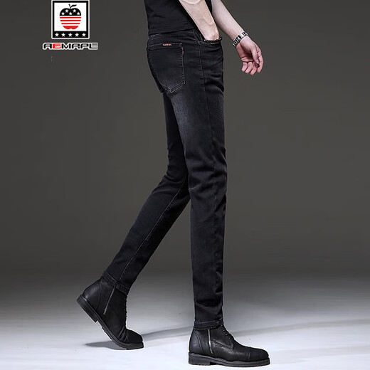 AEMAPE/American Apple Spring and Autumn High-end Jeans Men's Middle-aged Korean Style Business Casual Small Feet Pants Men's Elastic 1049 Gray 28 [Suggested 90-100Jin [Jin equals 0.5 kg]]
