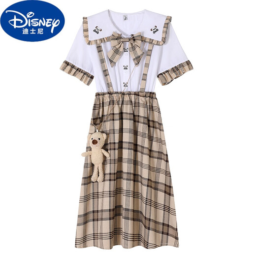 Disney brand girl girl's princess dress summer 14-15-16-year-old girl junior high school students fashionable college dress 12 9871 apricot color L (recommended weight 85-95 Jin [Jin equals 0.5 kg])