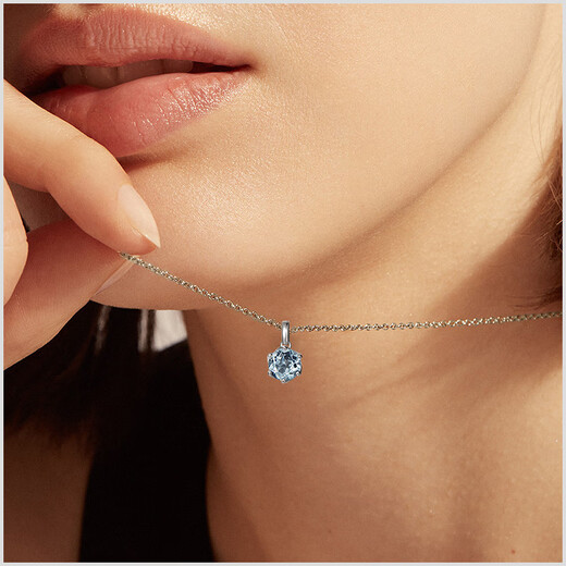 TSING light jewelry 14K gold birthstone color gold necklace female pendant birthday gift girl for girlfriend November - Ningjing - light sea blue zircon 14K gold chain