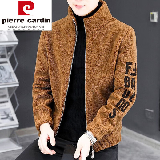 皮尔卡丹（pierre cardin）绵羊毛皮衣外套男款羊剪绒羊羔毛夹克加绒加厚开衫卫冬季 灰色 立领 羊羔毛 L 170(95-115斤)