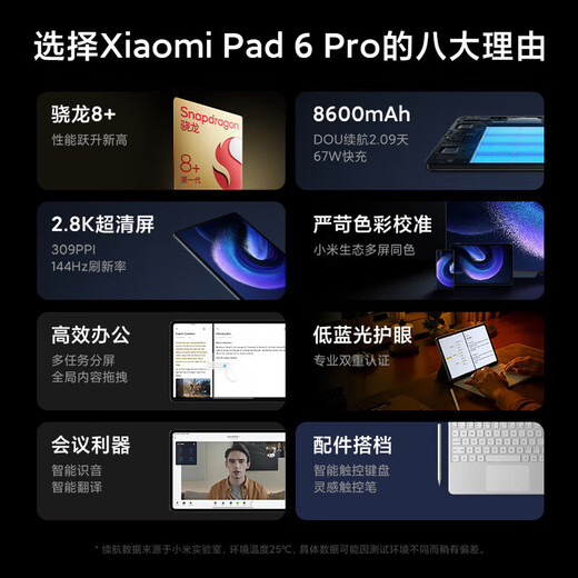 Xiaomi Tablet 6 Pro Xiaomi Pad 11 pulgadas 2.8K Pantalla 2023 NUEVA OFICINA DE JUEGO DE ESTUDIANTES Tableta Negra 8GB+128GB