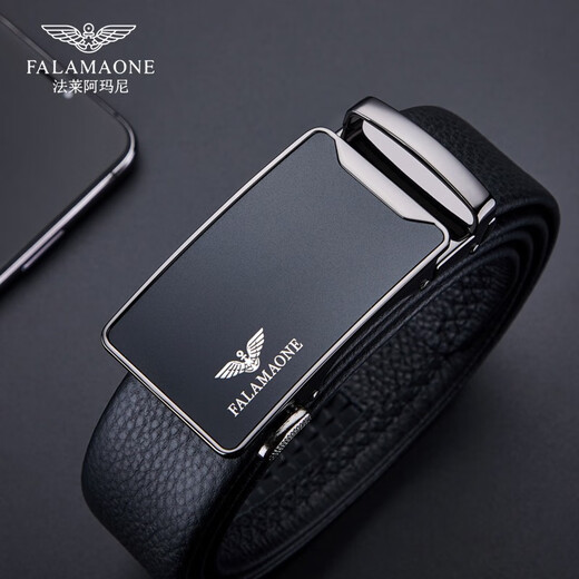 法莱阿玛尼（FALAMAONE）男皮带头层牛皮自动扣腰带真皮奢侈裤带生日高档礼物送爸爸老公 专柜礼盒PD829Q/百搭枪色 110cm -130cm默认随机（可修剪）