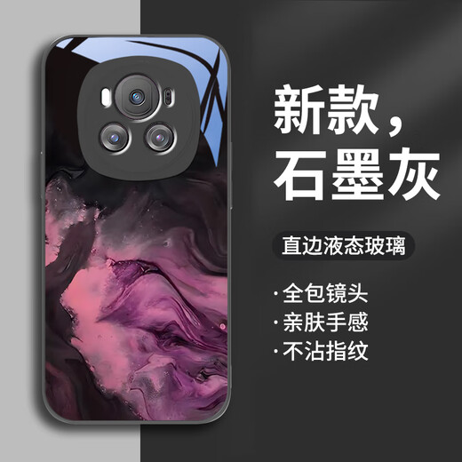 斯美 适用荣耀magic6手机壳荣耀magic5pro液态玻璃保护套至臻版新款创意镜头全包防摔烟云男女网红潮牌 Magic5Pro【石墨灰-烟云青A724】+膜 液态玻璃壳