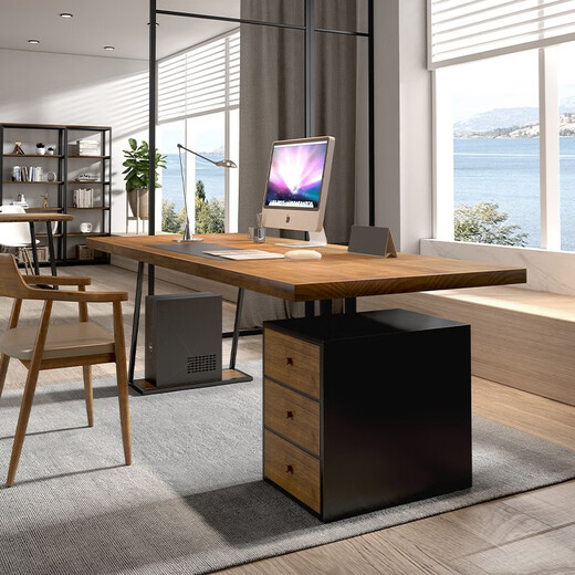 OSTRADAN solid wood boss desk manager desk modern log light luxury class desk with cabinet desk desktop computer table 160*80*75*4.5cm (package included)