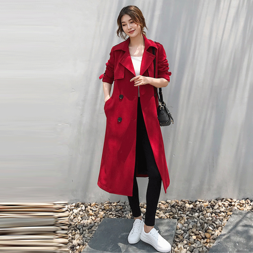 Guoqian windbreaker women's mid-length 2021 spring and summer new women's large size Korean style fashion temperament double-breasted British style loose mid-length windbreaker jacket for women 8930 red 8930 Please take the correct size
