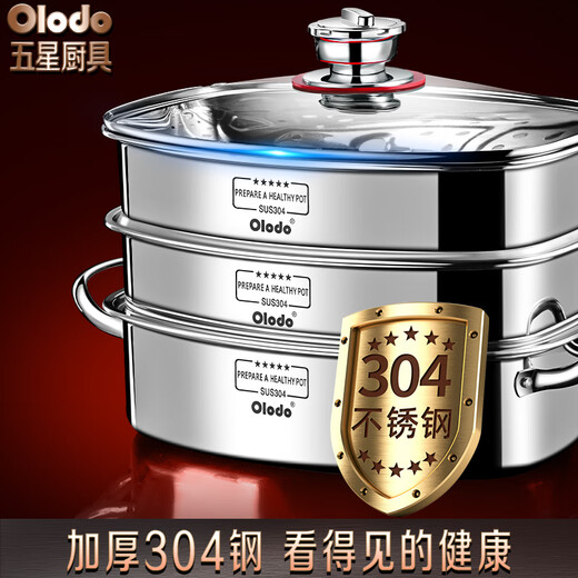 Olodo German 304 stainless steel fish steaming pot steamer large household large capacity oval fish steaming artifact steamer pot timer 304 fish steaming pot five gifts 2 layers 34cm
