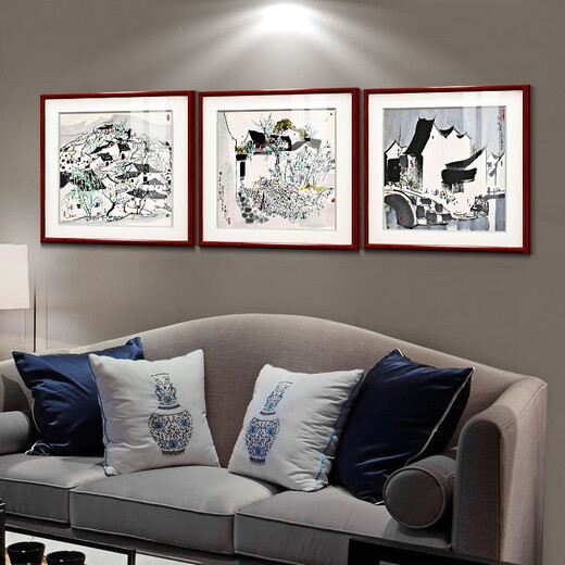Zi Teng Suixuan Wu Guanzhong ink painting new Chinese style modern living room decoration painting restaurant dining room hanging painting bedroom mural Chinese style Figure 7 50*50cm mahogany color solid wood frame