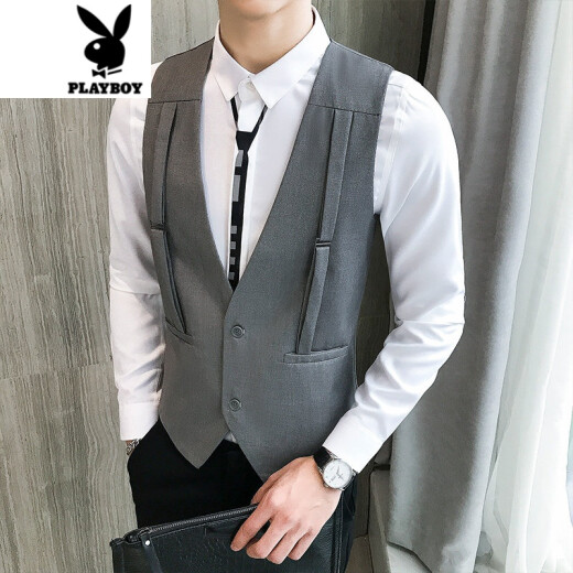 Playboy (PLAYBOY) suit vest men's trendy personality versatile slim spring and summer thin casual handsome workwear suit vest men outer wear gray XL