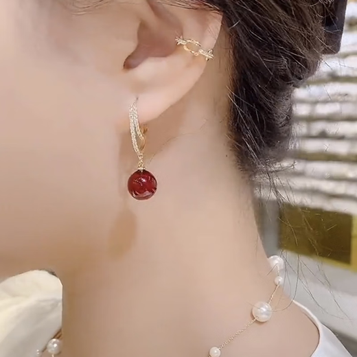 Idel Fashionable Personalized Earrings Earrings Women's Red Geometric Earrings Korean Style Long Birthday Gift Red Earrings E2425