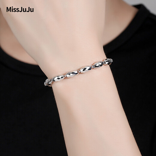 Miss JuJu pt950 platinum bracelet for men, platinum olive bead bracelet for women, fashionable shiny bracelet, weight 9.59g, length 21cm, thickness about 6mm