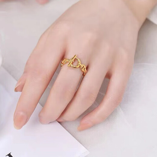 Jin Xiaoxiu gold ring ot pig nose ring cyanide-free hard gold bright gold 999 ring chain for women birthday gift pig nose OT ring - about 1.2g - size 16