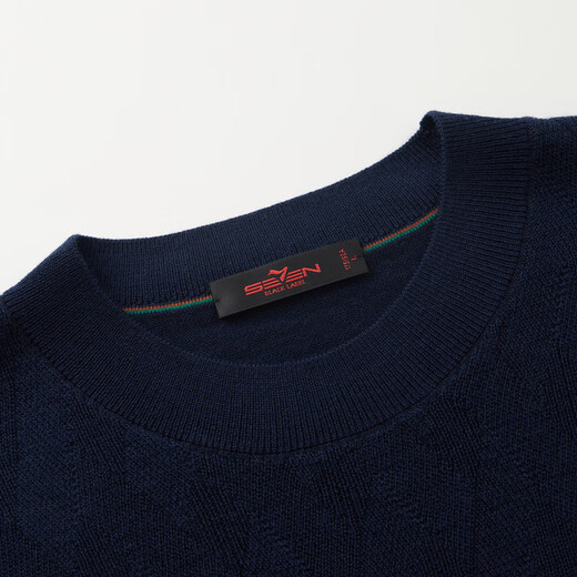 Qipai Men's Wool Sweater Spring and Summer Casual Versatile Round Neck Warm Sweater Pure Wool 1JY70070 Dark Blue S (160)