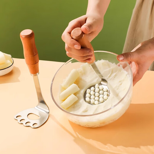 Beige mashed potato masher kitchen artifact mashed potato tool garlic masher manual masher grinder food supplement tool 304 stainless steel round masher