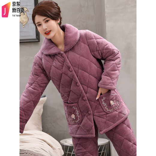 Antarctic pajamas for women in autumn and winter coral velvet three-layer cotton thickened warm and velvet middle-aged and elderly home clothes for mothers in winter 1105 lotus purple XL (110-130Jin [Jin equals 0.5 kg])