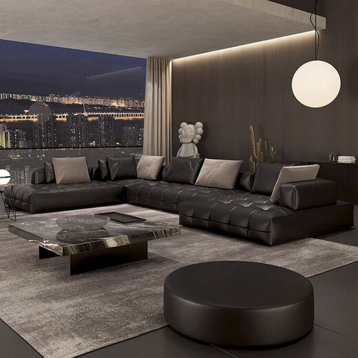 Yu Mengxindi Lawrence Sofá Capa de la cabeza Villa de vaca Villa de alta gama Combinación de cuero minimalista Sala de estar Sofá Sala de estar 2025 Combinación de nuevo estilo K1420cm Combinación grande de 2.2 mm Capa de la cabeza Amarillo Amarillo All Pine Marco de pino