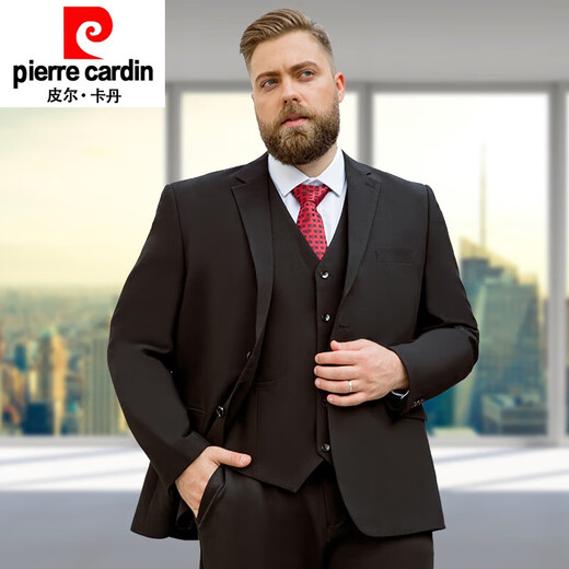 Pierre Cardin Men's Suit Suit Plus Size Professional Interview Formal Wear Business Wedding Plus Size Fat Man Suit Men's Dress Black (Top + Pants + Vest) 7XL 210 Size