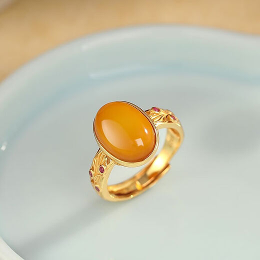 Cute beeswax egg ring for women, light luxury, ancient style, jade index finger ring, natural beeswax, opening adjustable