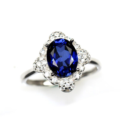 DL 1998 Tanzanite sapphire new blue ring silver women's single ring blue colored treasure accessories Japanese and Korean lovers silver live mouth (main stone 7X9mm) B0
