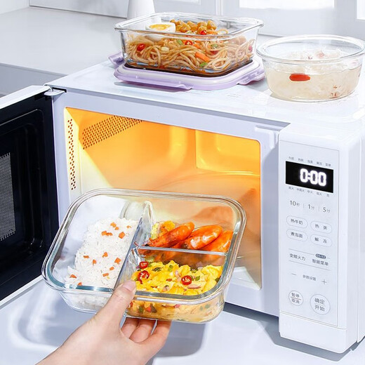 
Xinmeiya Microwave lunch box Student lunch box Separate lunch box Bento box Glass fresh box Insulation bag with lunch box Office worker Yanlan + tableware set-Sanpe 1050ml