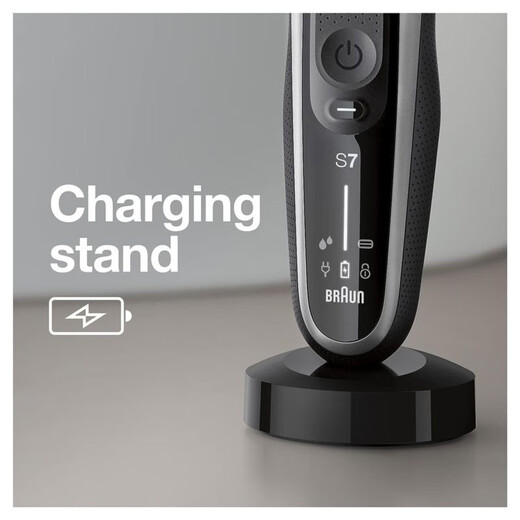 Braun Serie 7 7027Cs Männer -Elektrorasierer mit Bart Trimmer wiederaufladbar nass und trocken mit Ladestation 1 Stunde schnelles Lade Silber Schwarz
