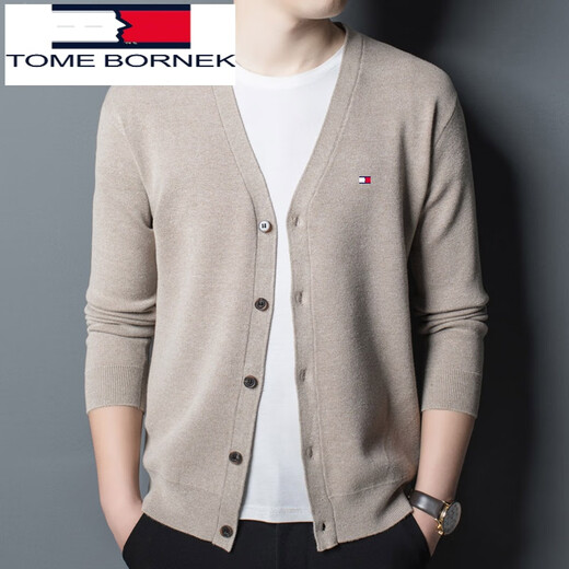 TOME BORNEK carefully selects quality Tommy Tommy wool cardigan for middle-aged men, casual non-iron V-neck solid color sweater sweater jacket, gray 165/M recommended 95-120Jin Jin equals 0.5 kg